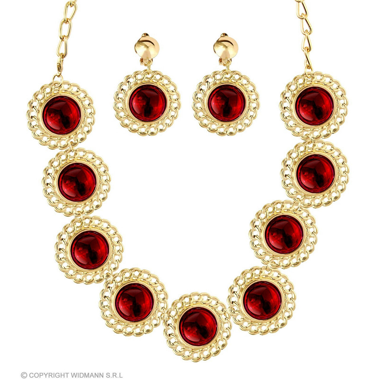Op deze afbeelding zie je een Accessoires, van het merk Widmann. Sieraden Set Koningin Rood En Goud