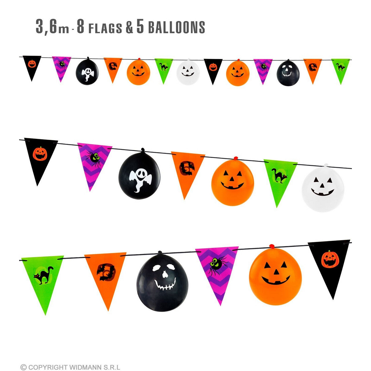 Op deze afbeelding zie je een Decoratie, van het merk Widmann. Gevarieerde Halloween Slinger 3.60 Meter