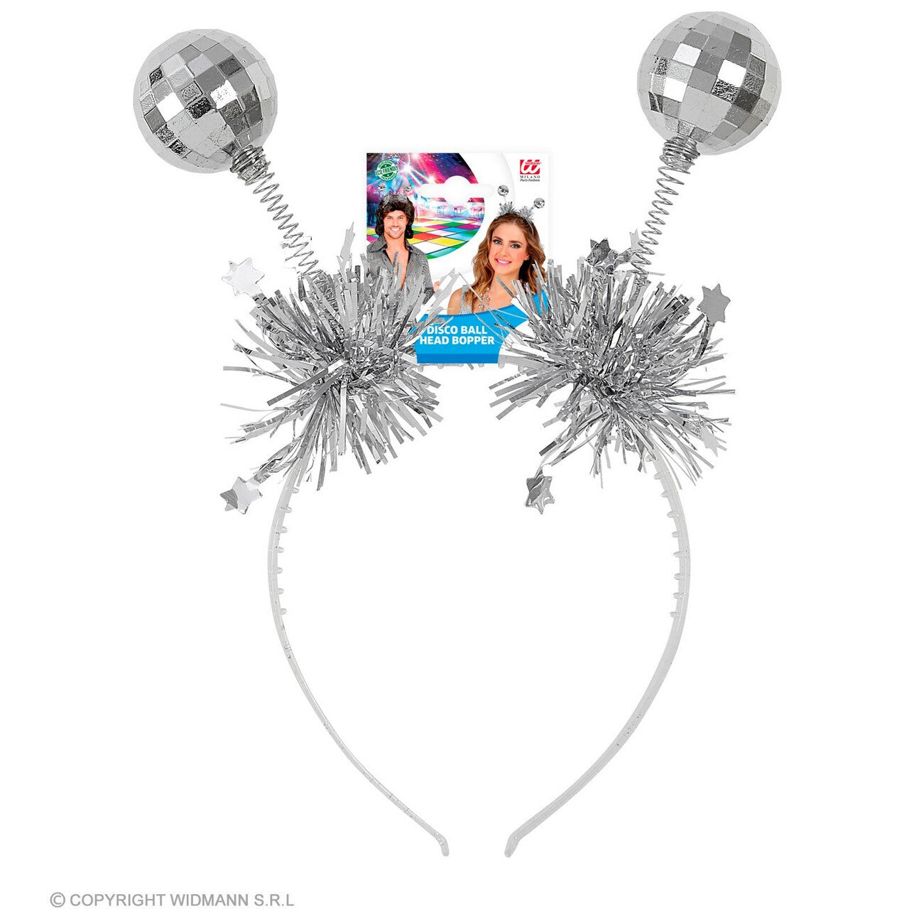 Op deze afbeelding zie je een Decoratie, van het merk Widmann. Hoofdbopper Met Knallende Discoballen Zilver
