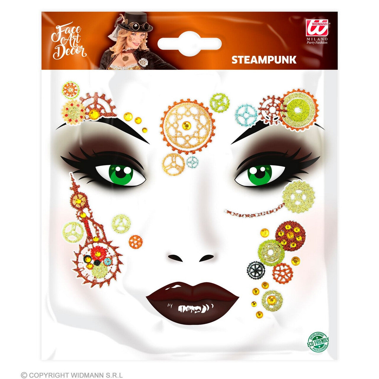 Op deze afbeelding zie je een Decoratie, van het merk Widmann. Gezichtsdecoratie Face Art Gekleurde Glitter Steampunk