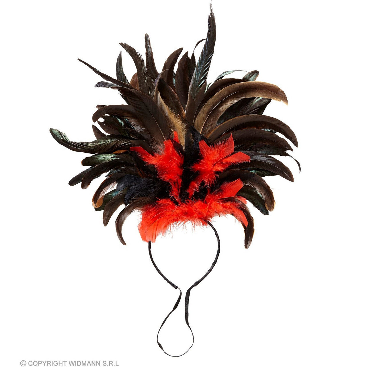 Op deze afbeelding zie je een Accessoires, van het merk Widmann. Hoofdband Met Veren Rio Zomer Carnaval Rood