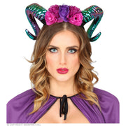 Op deze afbeelding zie je een Accessoires, van het merk Widmann. Fantasy Ram Hoofdband Met Bloemen