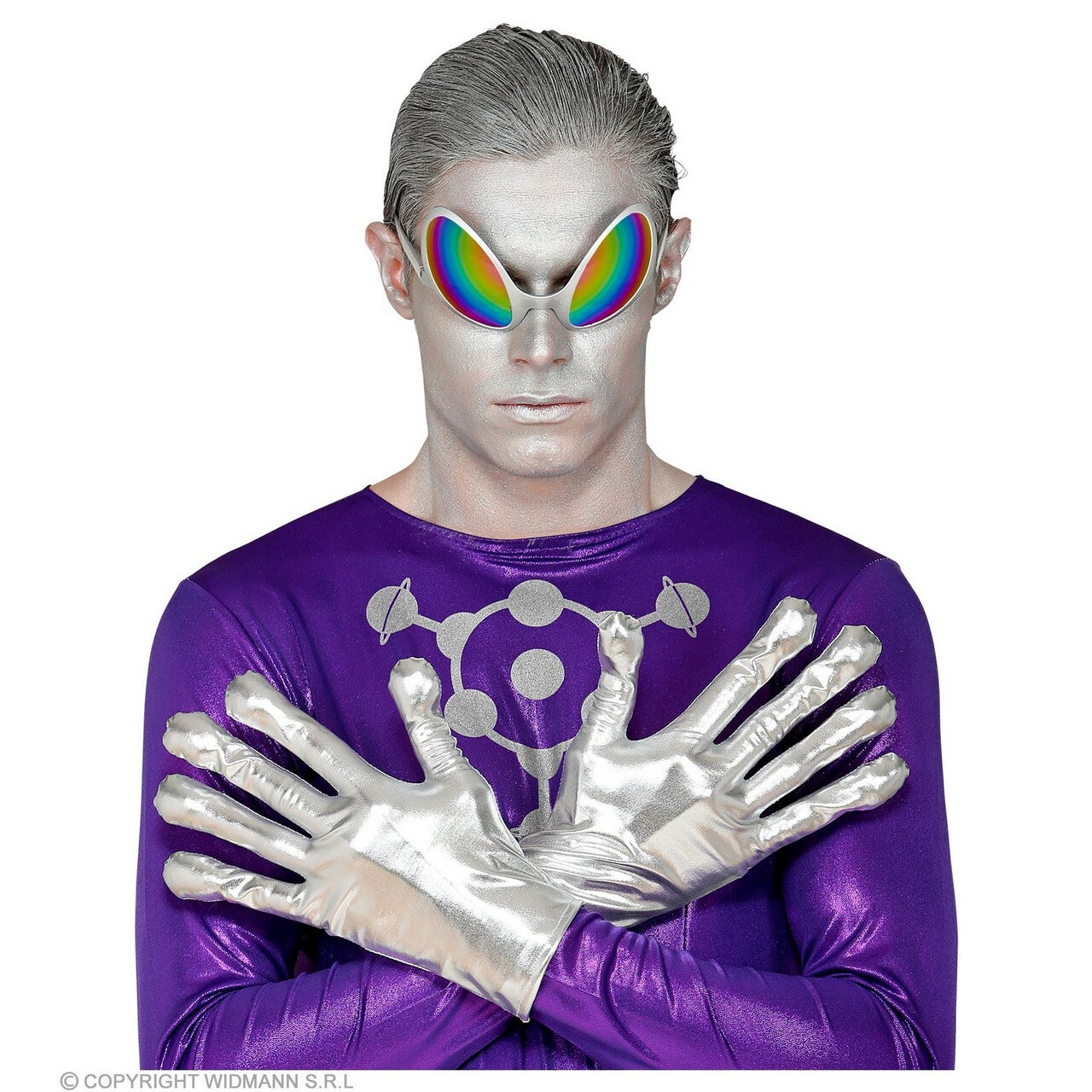 Op deze afbeelding zie je een Accessoires, van het merk Widmann. Zilveren Alien Handschoenen