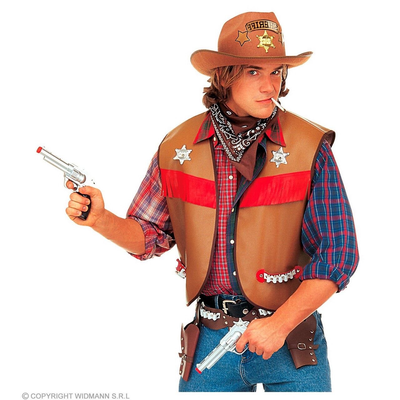 Op deze afbeelding zie je een Kostuums, van het merk Widmann. Dallas County District Sheriff Vest Bruin Man