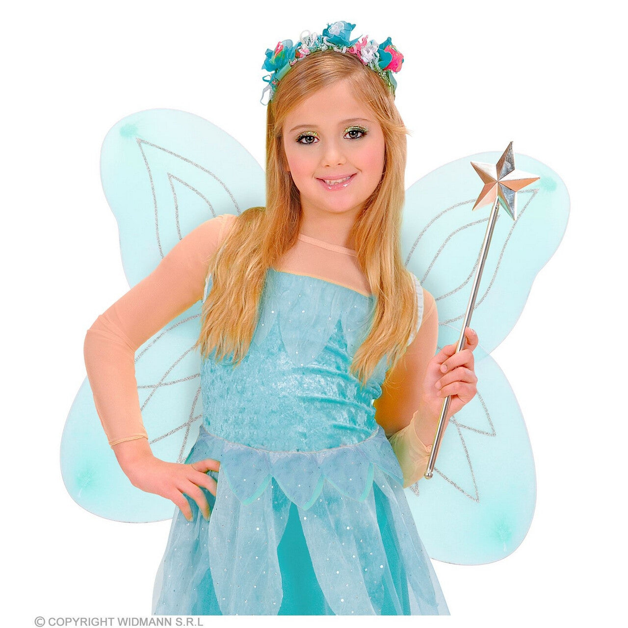 Op deze afbeelding zie je een Accessoires, van het merk Widmann. Blauwe Glitter Vleugels Fee Aisha Kind