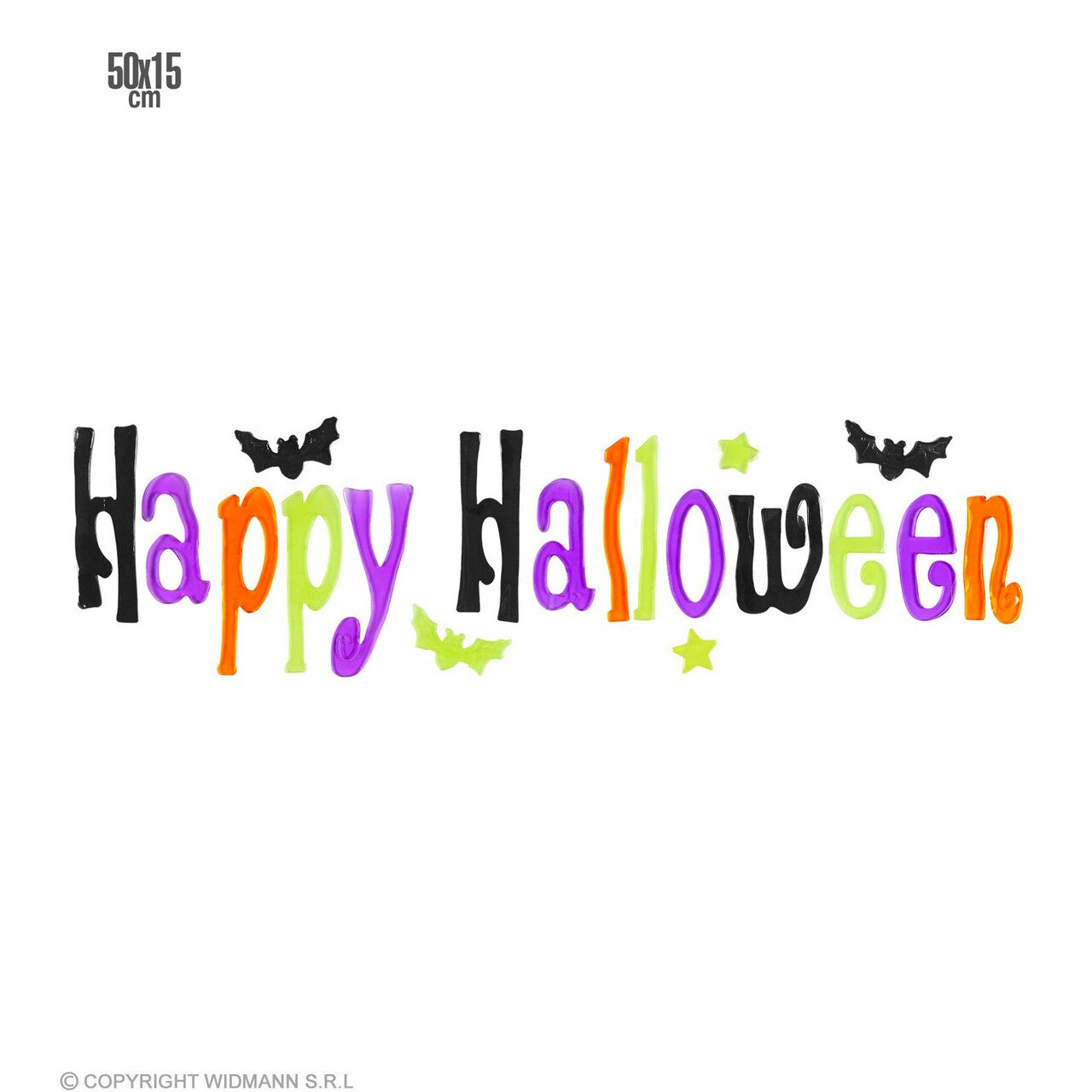 Op deze afbeelding zie je een Decoratie, van het merk Widmann. Raam Sticker Happy Halloween