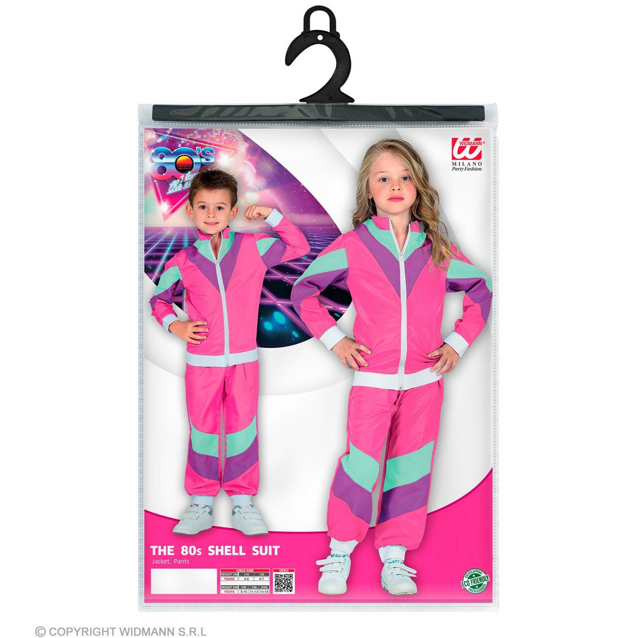 Op deze afbeelding zie je een Kostuums, van het merk Widmann. Jaren 80 Retro New Kids Trainingspak Roze Kind Kostuum