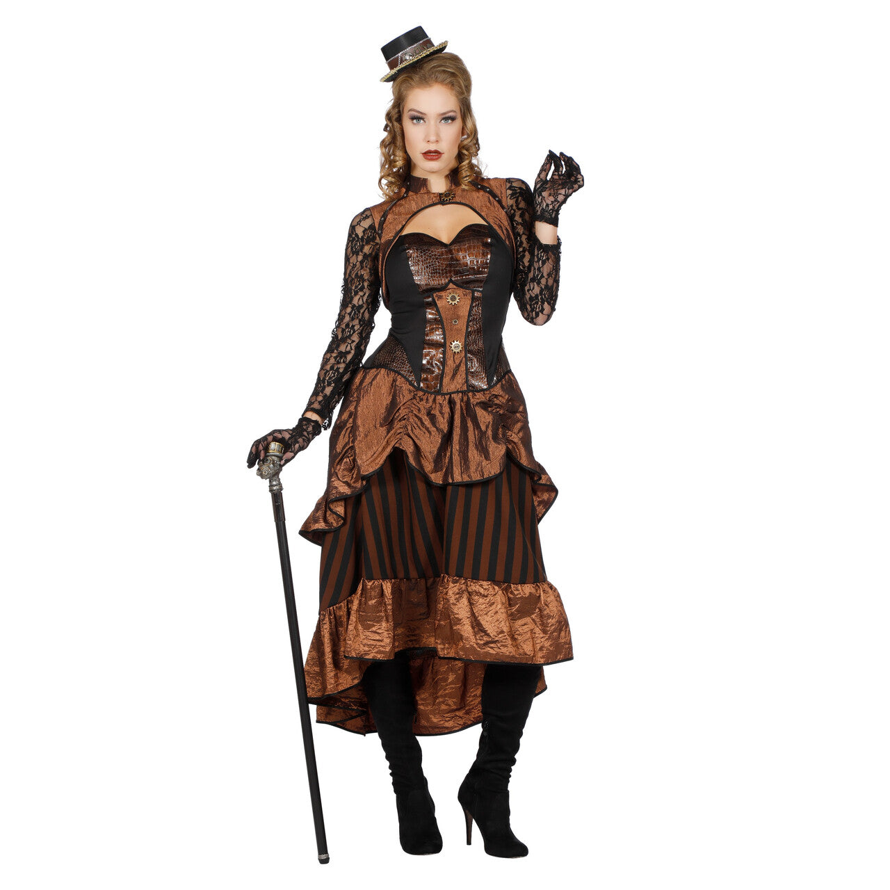 Op deze afbeelding zie je een Kostuums, van het merk Wilbers. Steampunk Victoria Bruin Vrouw Kostuum