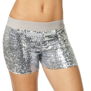 Op deze afbeelding zie je een Kostuums, van het merk Wilbers. Hotpants Pailletten Zilver Vrouw