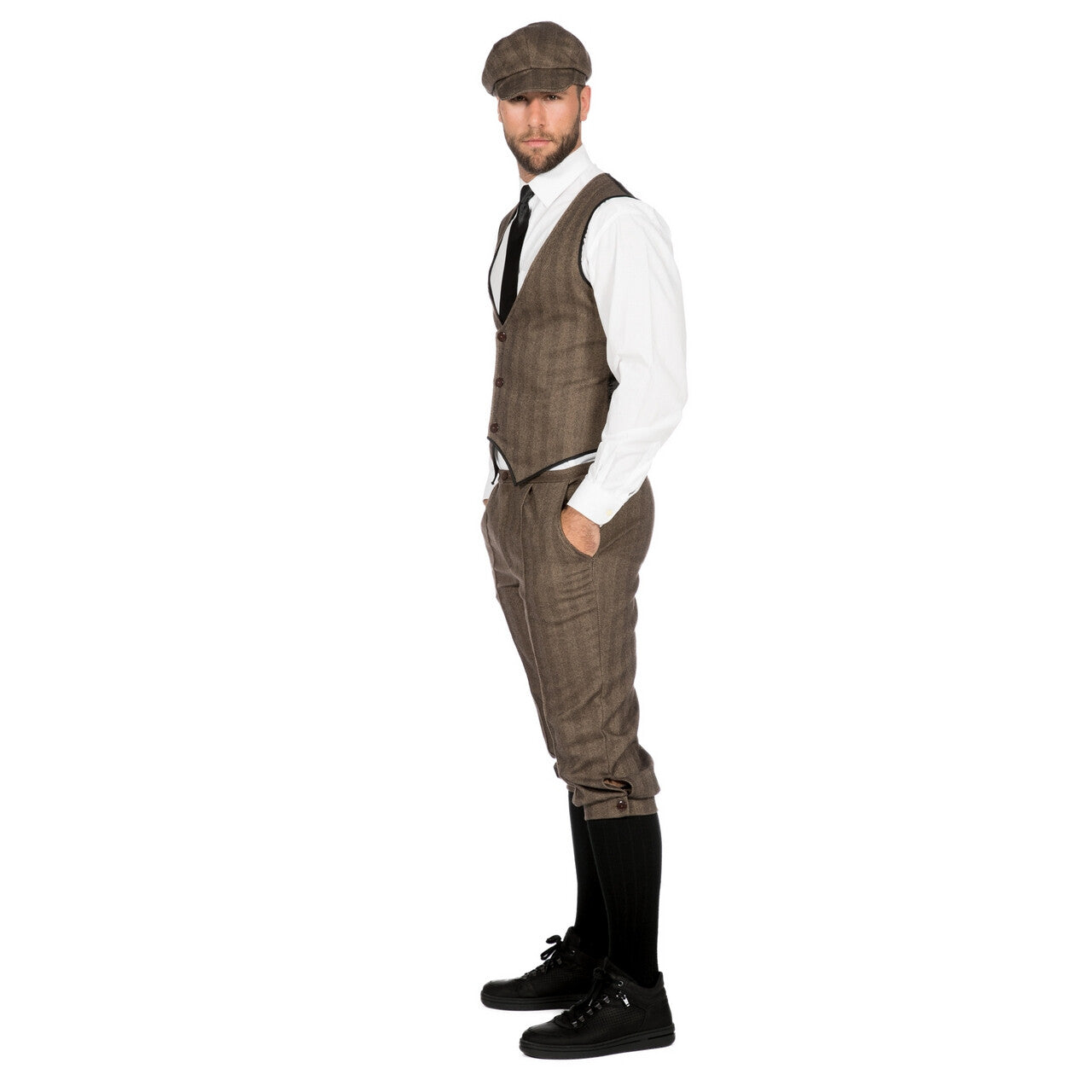 Op deze afbeelding zie je een Kostuums, van het merk Wilbers. Roaring 20s Set Bruinjohn Peaky Man Kostuum