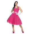 Jaren 50 Roze Stippen Swingdress Met Riem Vrouw Kostuum