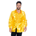 Knallend Gele Foute Ruches Blouse Satijn Disco Party Man