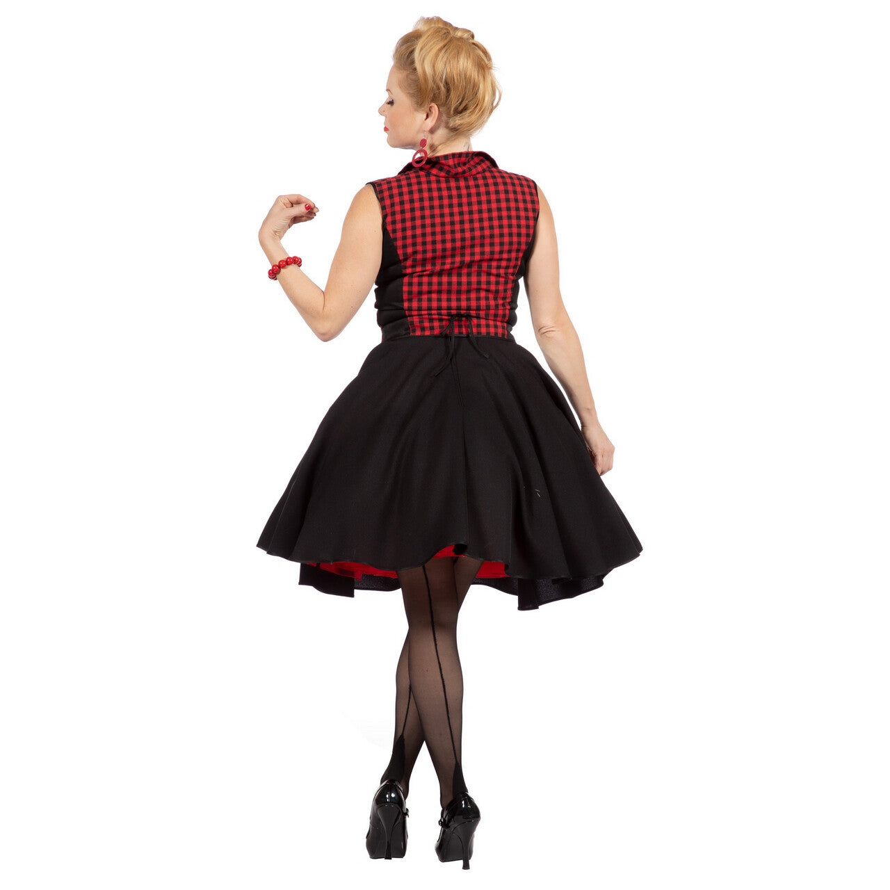 Op deze afbeelding zie je een Kostuums, van het merk Wilbers. Rockabilly Rode Rizzo Vrouw Kostuum
