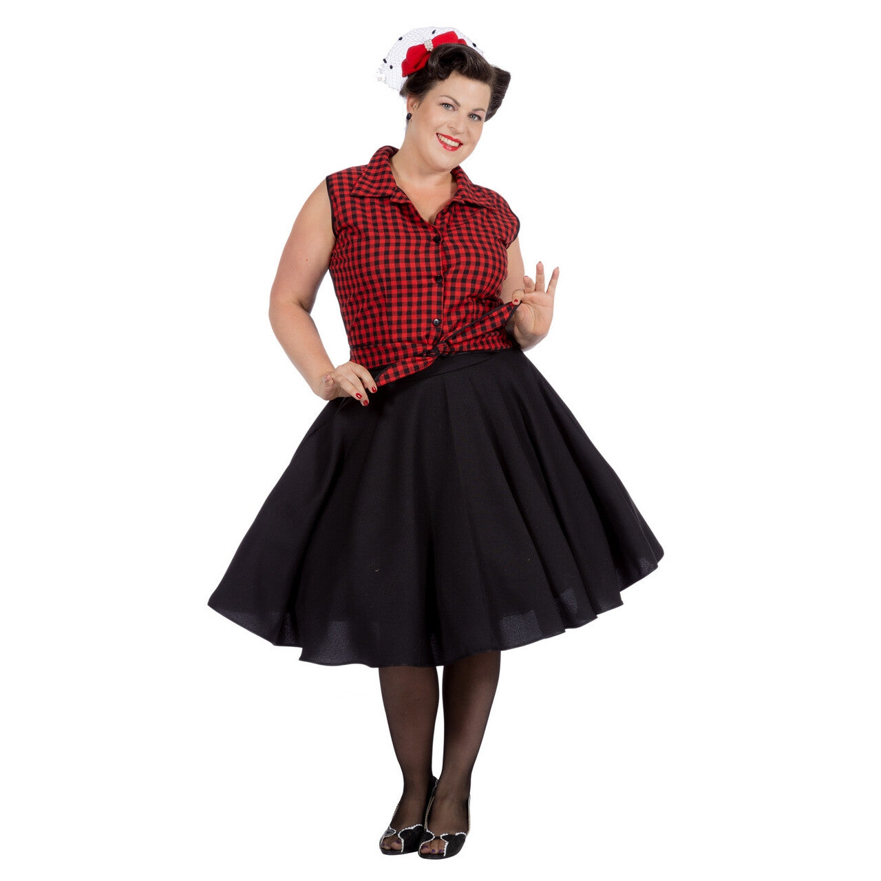 Op deze afbeelding zie je een Kostuums, van het merk Wilbers. Rockabilly Rode Rizzo Vrouw Kostuum