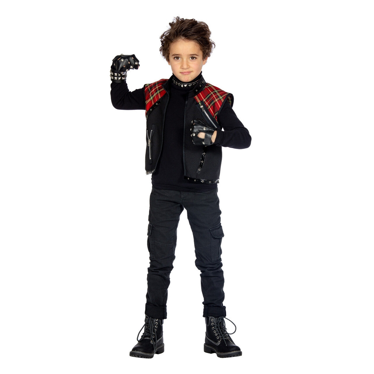 Op deze afbeelding zie je een Kostuums, van het merk Wilbers. Cool Punkrocker Vest Kind Jongen