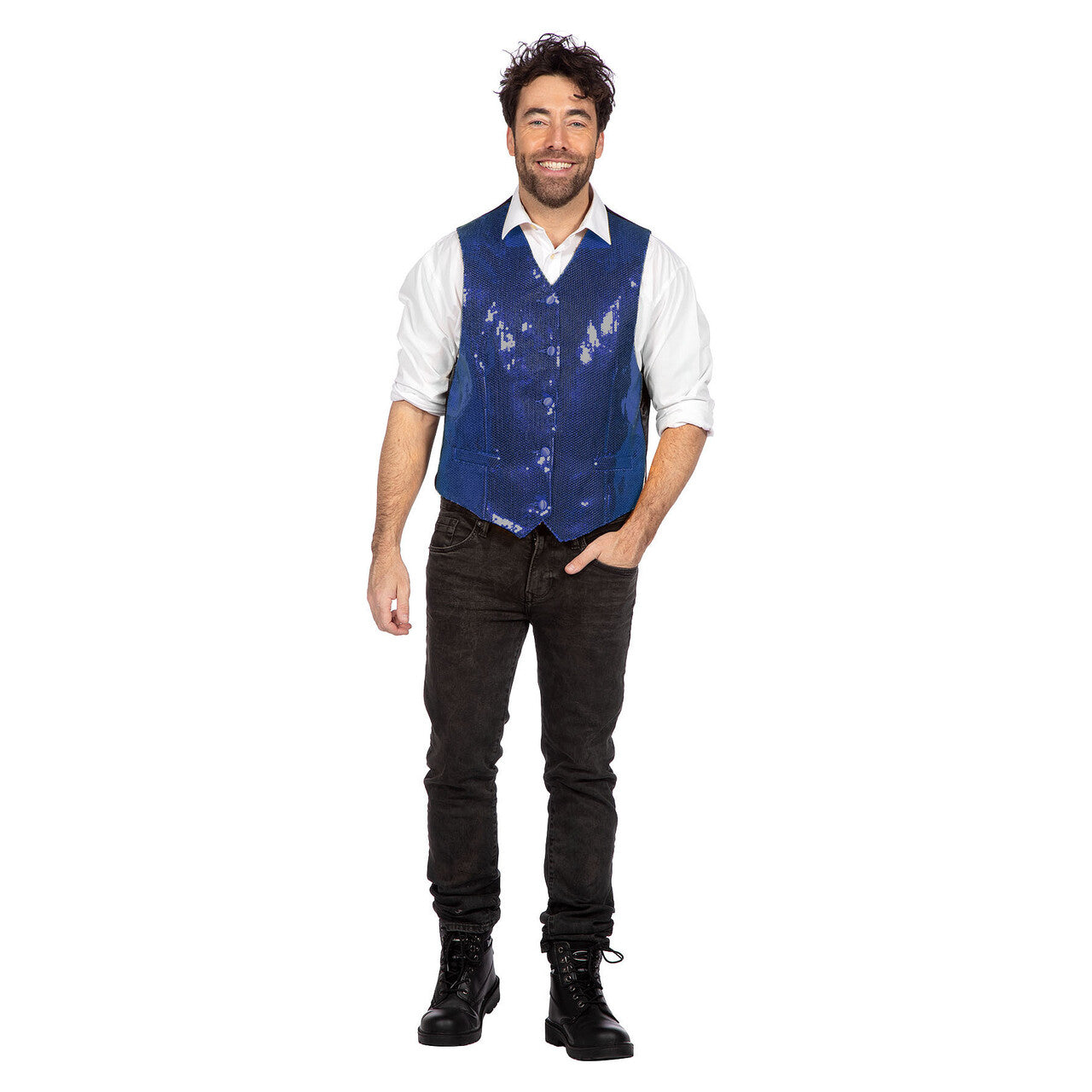 Op deze afbeelding zie je een Kostuums, van het merk Wilbers. Showstopper Pailletten Gilet Blauw Man