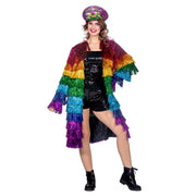 Op deze afbeelding zie je een Kostuums, van het merk Wilbers. Lange Regenboog Shake It Off Jas Vrouw