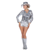 Op deze afbeelding zie je een Kostuums, van het merk Wilbers. Festival Croco Metallic Silver Jas Vrouw