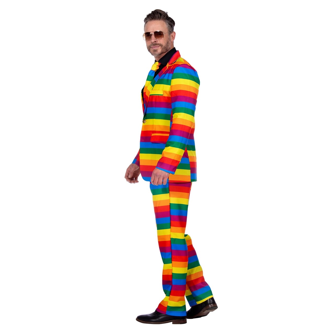 Op deze afbeelding zie je een Kostuums, van het merk Wilbers. Pak Regenboog Man Kostuum