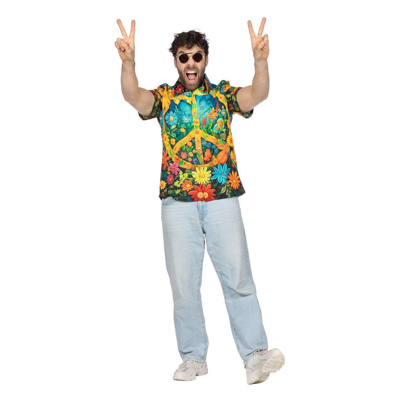 Op deze afbeelding zie je een Kostuums, van het merk Wilbers. Party Shirt Hippie Peace And Flowers Man