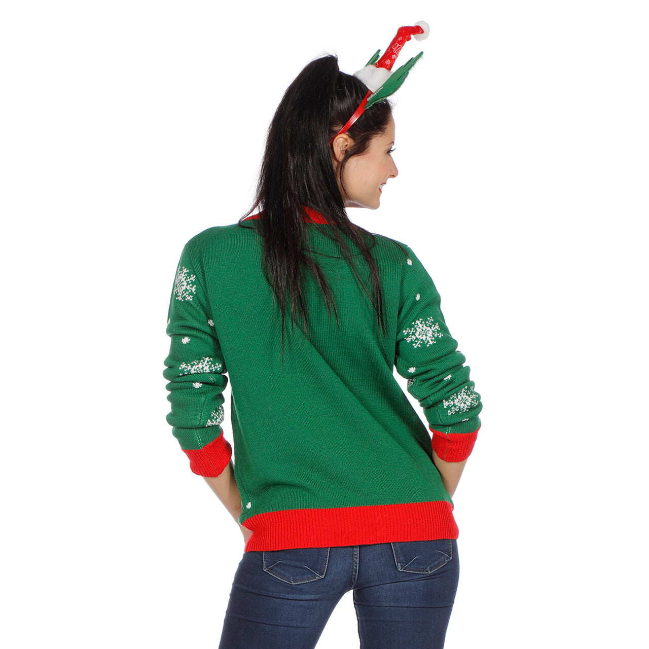 Op deze afbeelding zie je een Kostuums, van het merk Wilbers. Kersttrui Groen Met Rendier Volwassen