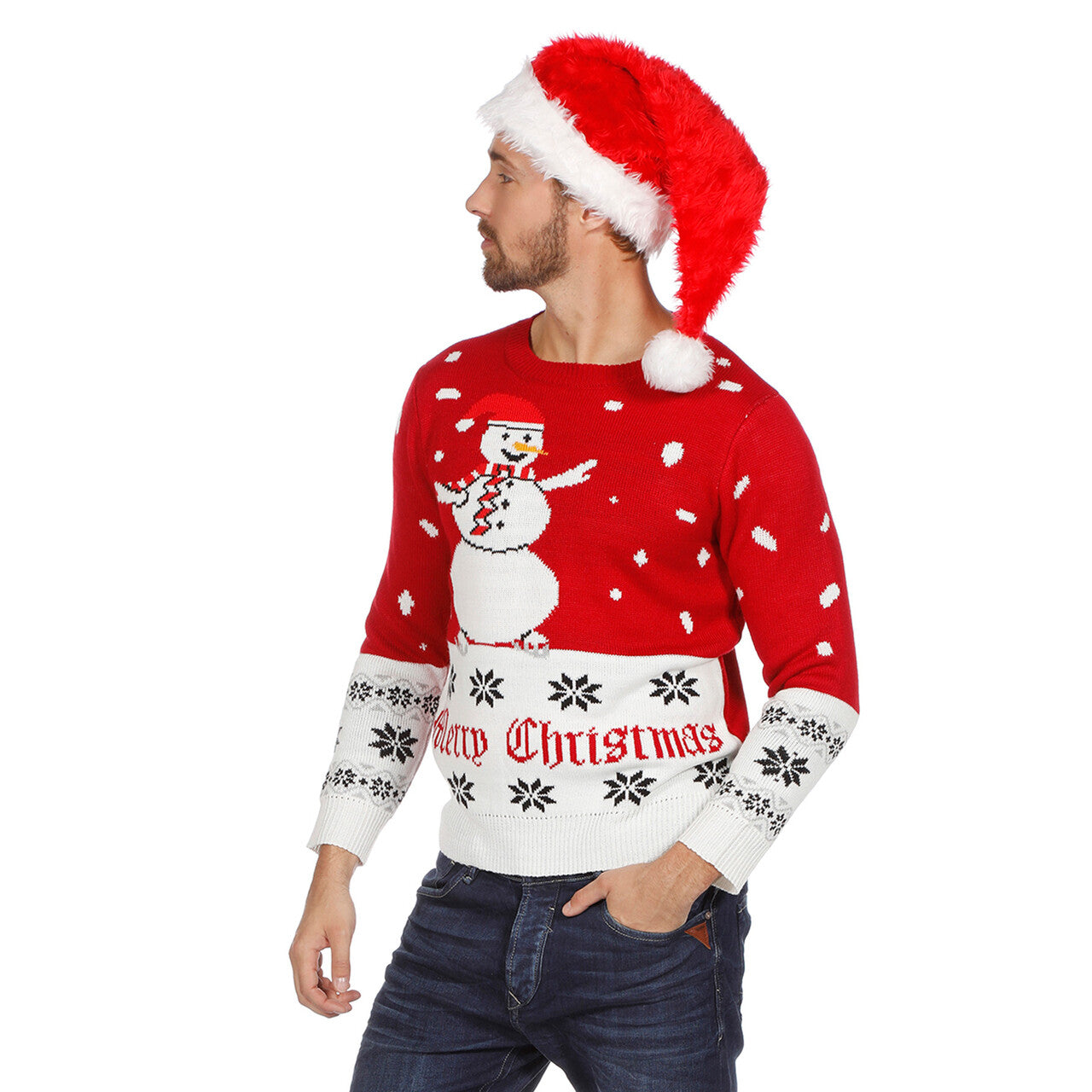 Op deze afbeelding zie je een Kostuums, van het merk Wilbers. Kersttrui Rood Swingende Sneeuwman