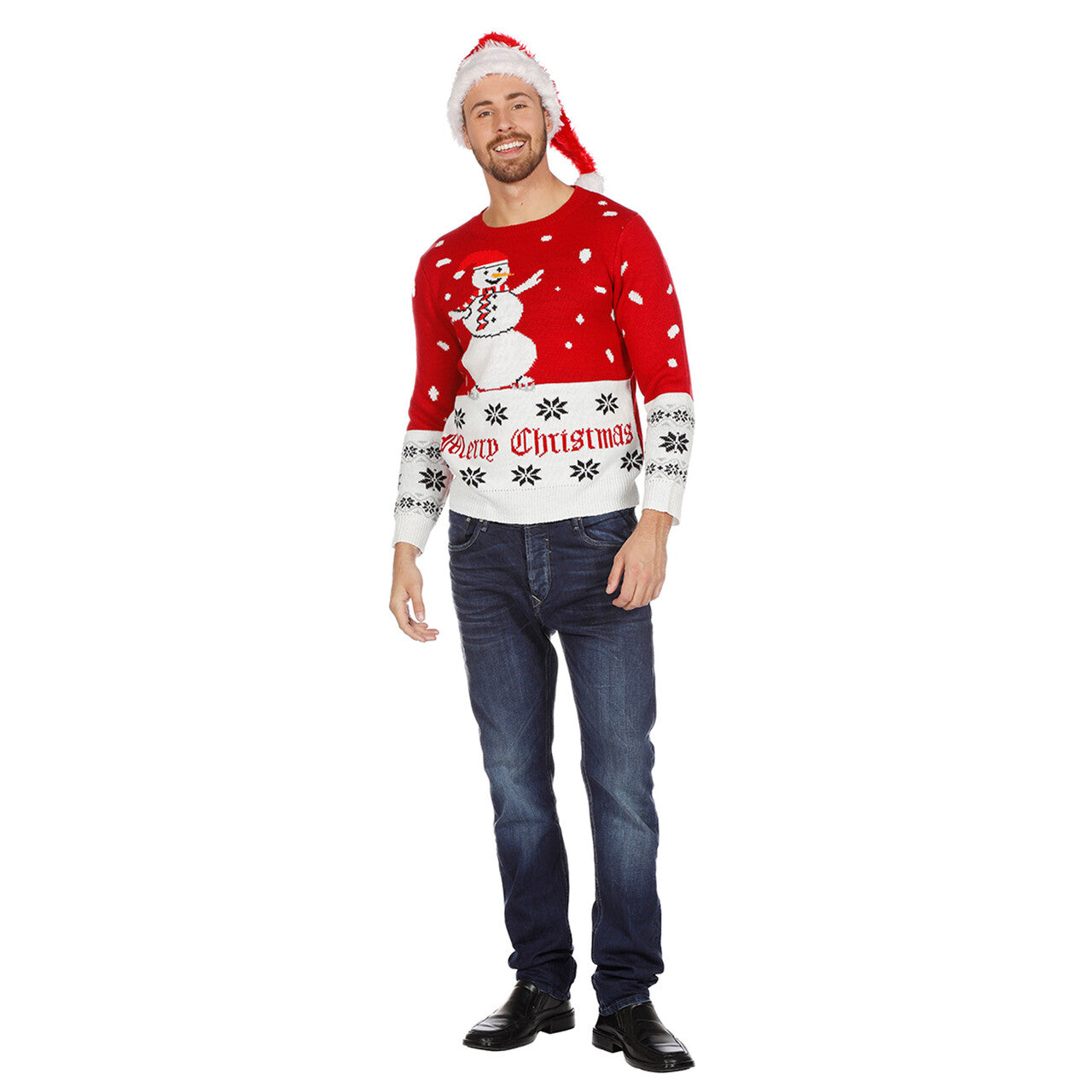Op deze afbeelding zie je een Kostuums, van het merk Wilbers. Kersttrui Rood Swingende Sneeuwman