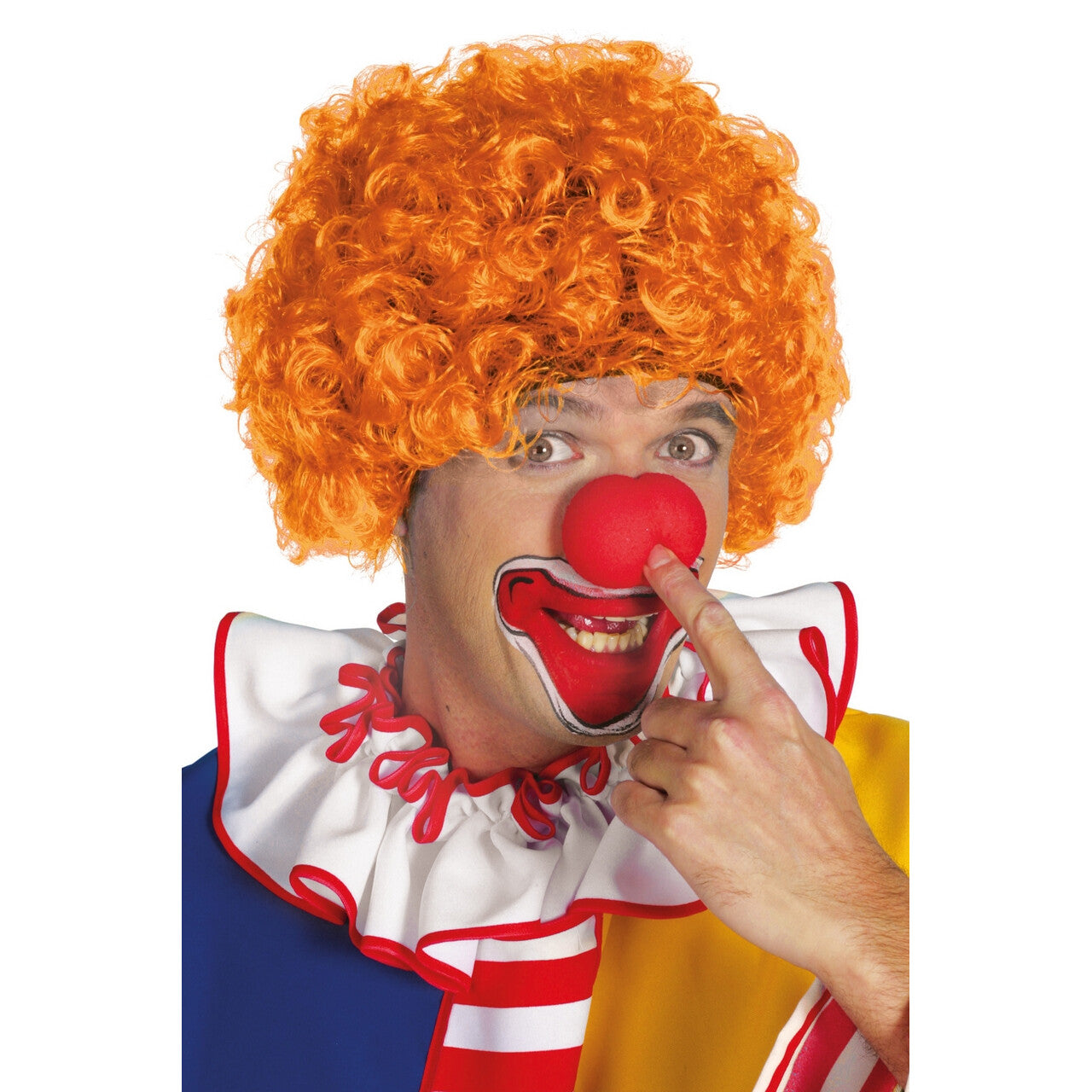 Op deze afbeelding zie je een Accessoires, van het merk Wilbers. Super Hair Krullenpruik Oranje Clown