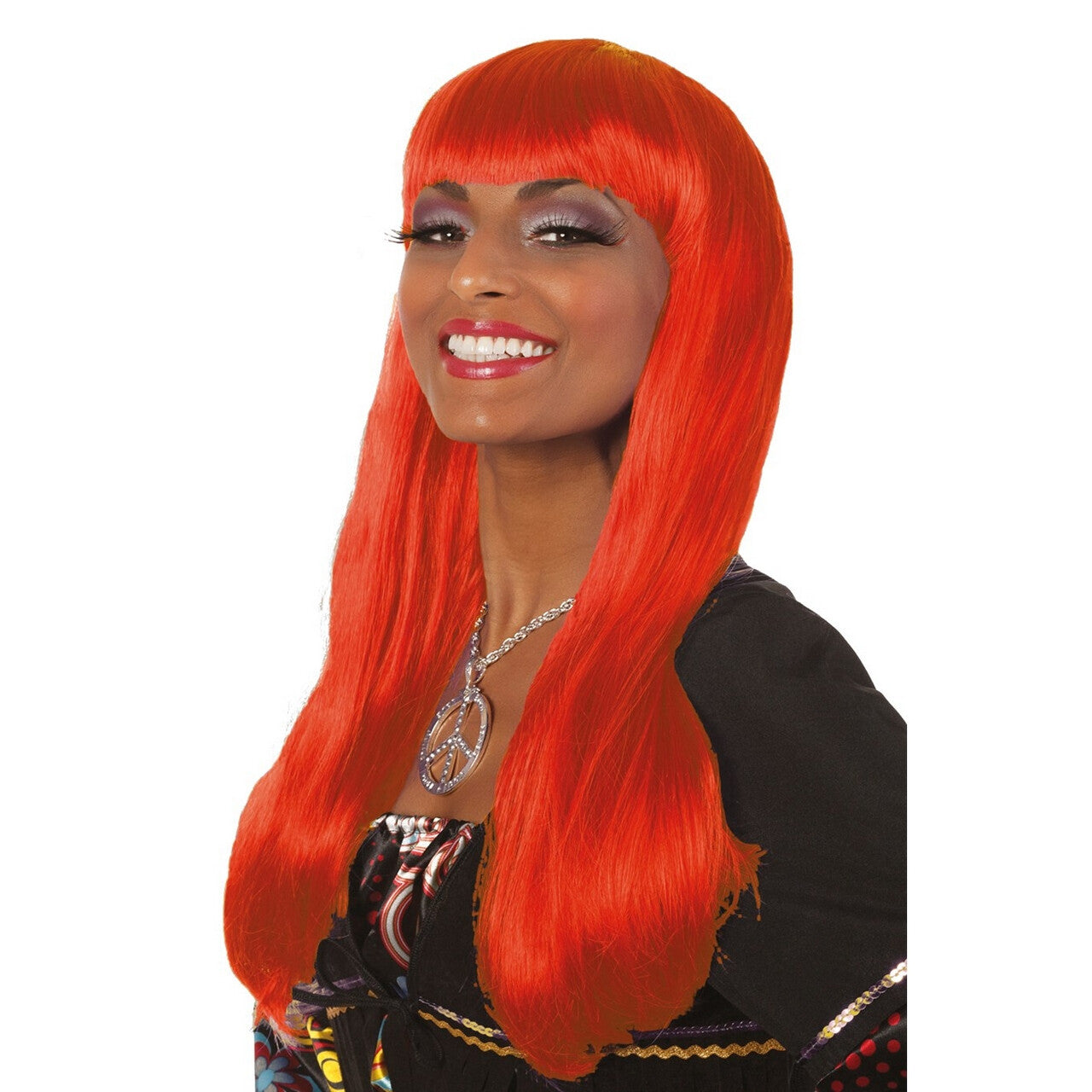 Op deze afbeelding zie je een Accessoires, van het merk Wilbers. Lange Bob Pruik Oranje Gloed