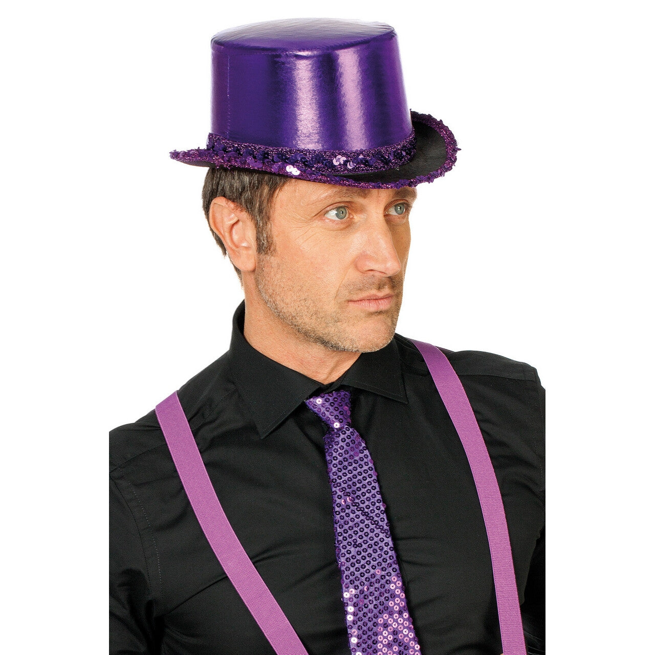 Op deze afbeelding zie je een Accessoires, van het merk Wilbers. Hoge Hoed Paarse Pracht Met Paillettenband