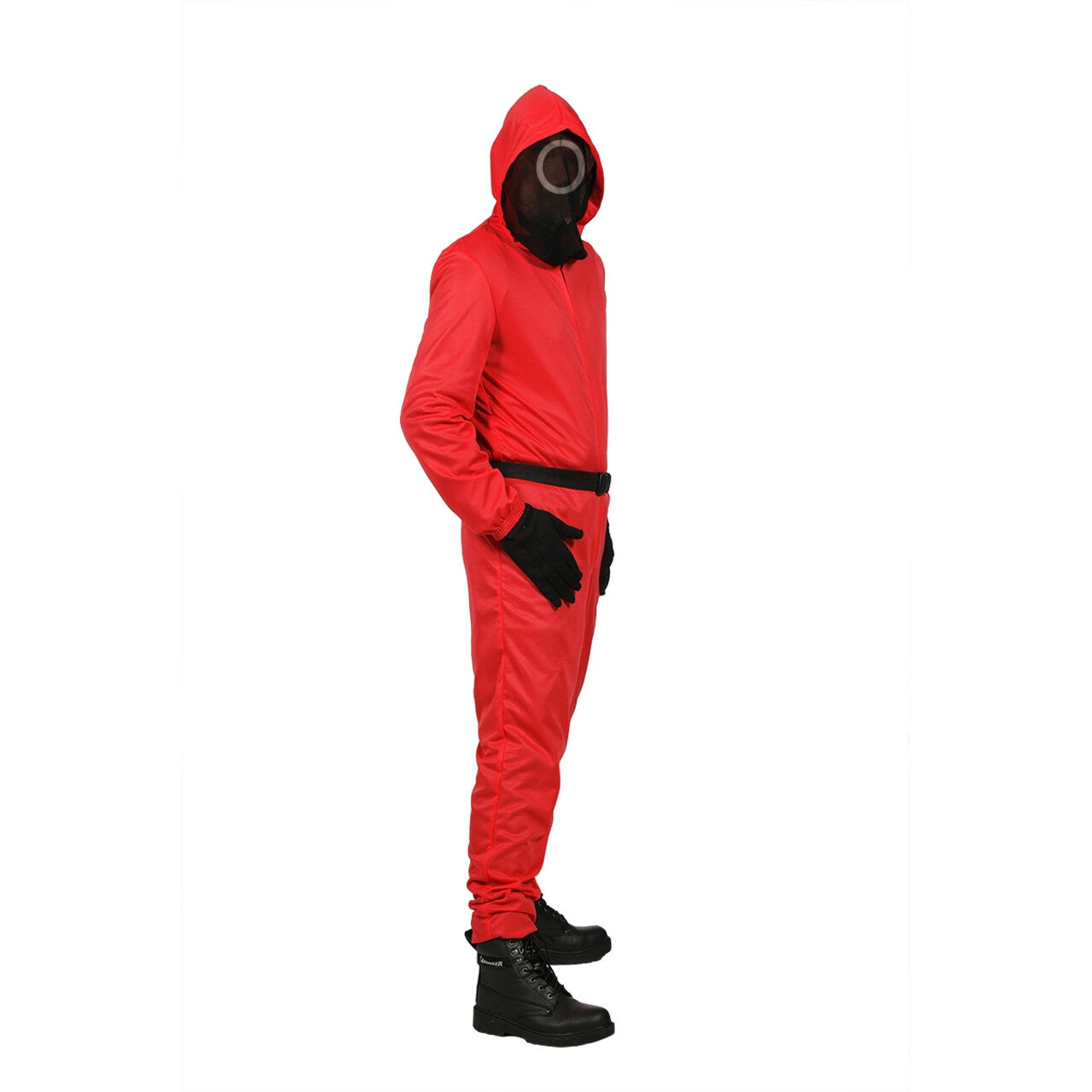 Op deze afbeelding zie je een Kostuums, van het merk Wilbers. Squid Game Werker Cirkel Rood Bloedveger Met Stoffen Masker Kostuum