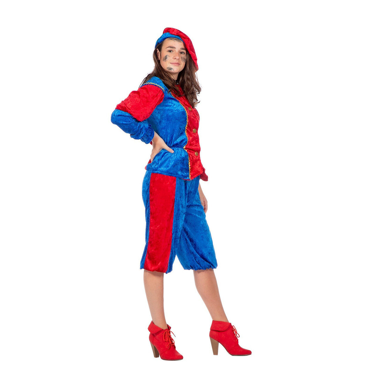 Op deze afbeelding zie je een Kostuums, van het merk Wilbers. Ondeugende Piet Blauw Rood Kostuum