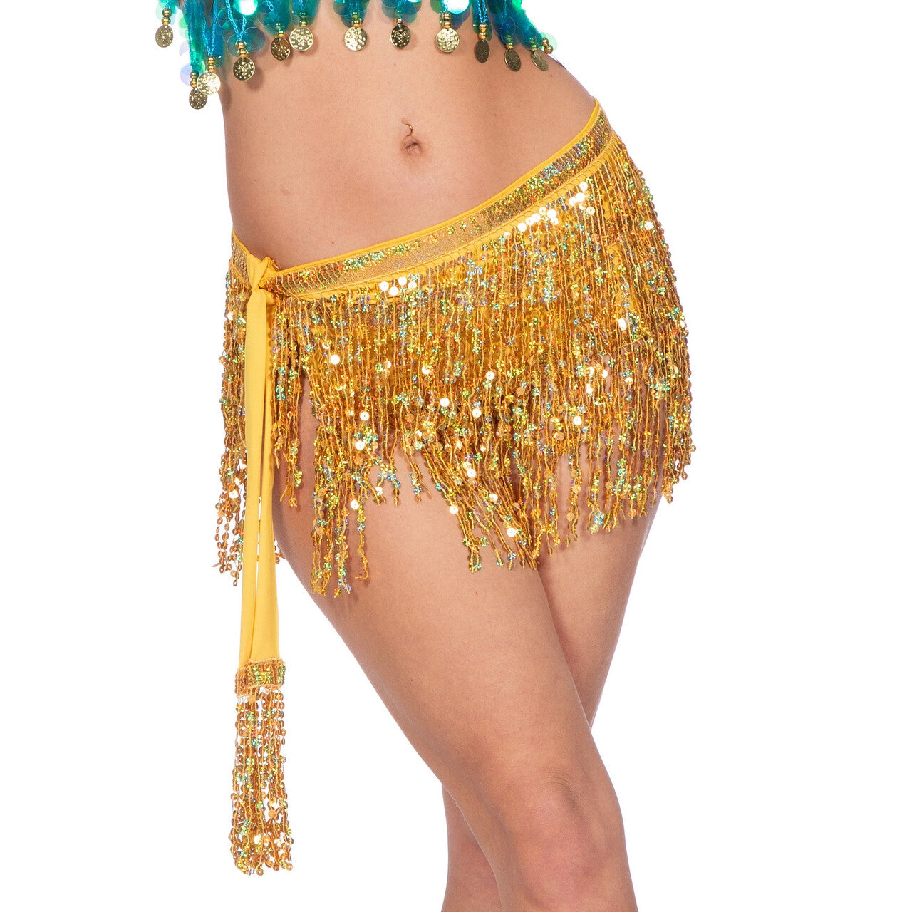 Op deze afbeelding zie je een Kostuums, van het merk Wilbers. Flapper Rokje 1001 Nacht Goud Vrouw