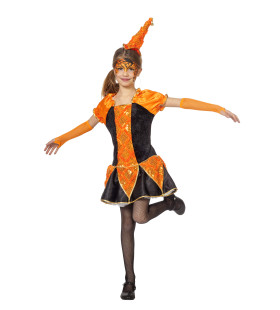 Oranje Pierot Luxe Joker Meisje Kostuum